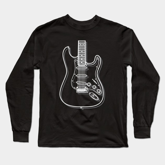 S-Style Electric Guitar Body Outline Dark Theme Long Sleeve T-Shirt by nightsworthy